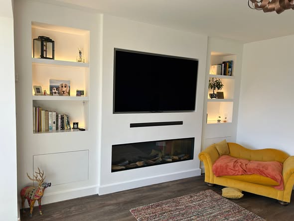 Bespoke Media Wall with Display Boxes and Concealed Storage view 5