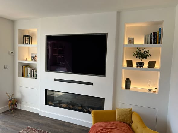 Bespoke Media Wall with Display Boxes and Concealed Storage view 7