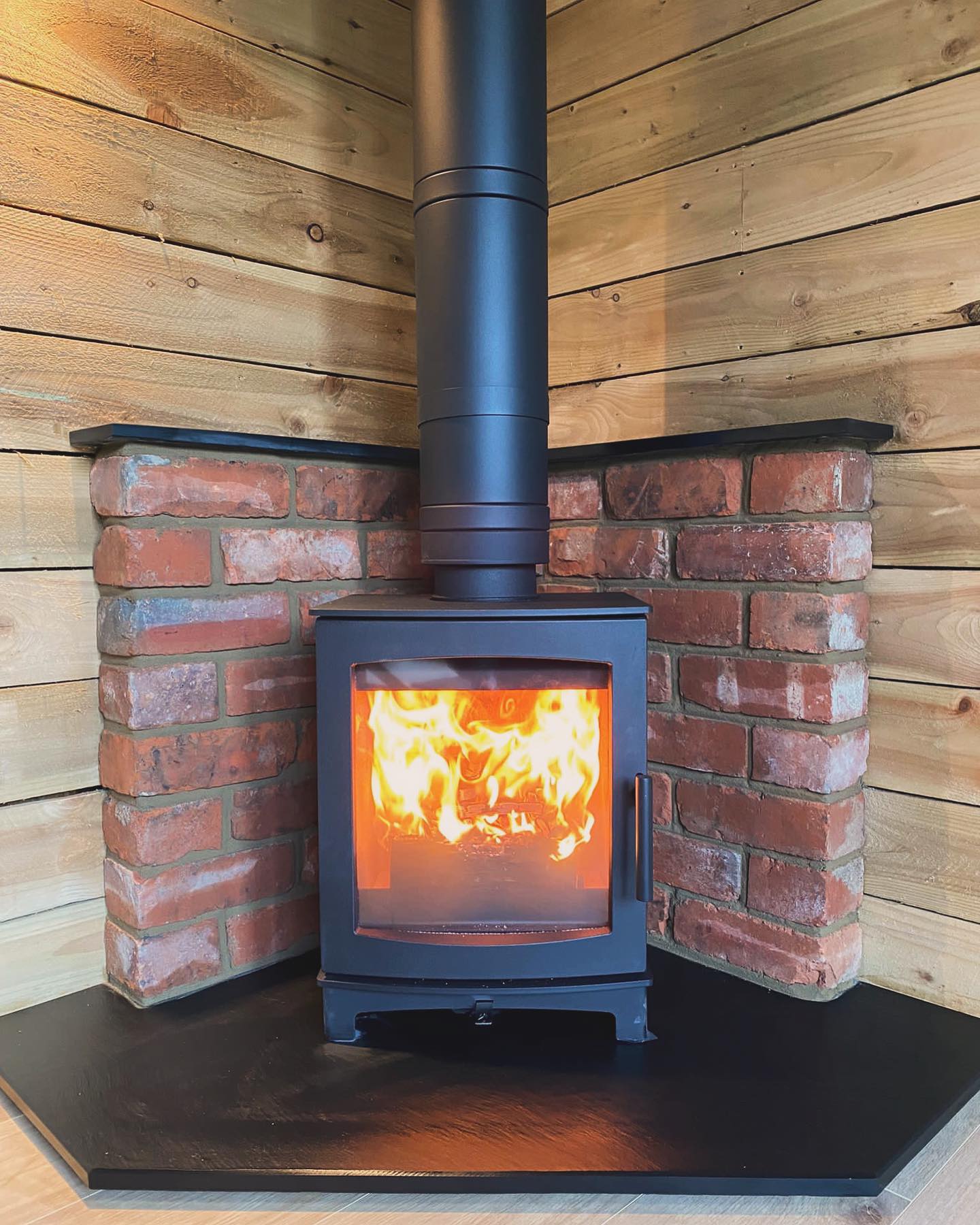 Wood Burning Stove Installation in Timber Garden Room view 6