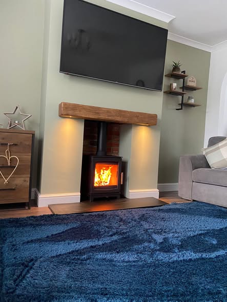 Medium Flickrflame Stove with Brick Slip Chamber and Lit Beam view 6