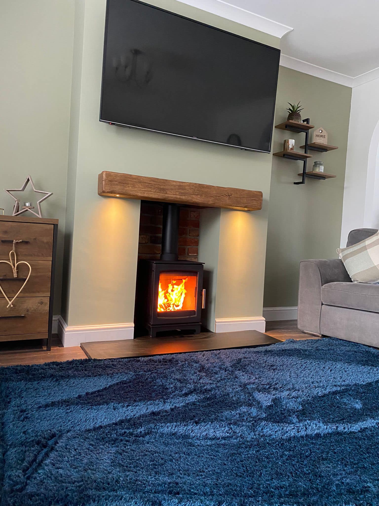 Medium Flickrflame Stove with Brick Slip Chamber and Lit Beam view 7