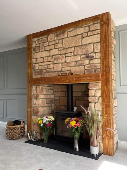 Stone-Clad Chimney Breast with Wood Burning Stove view 2