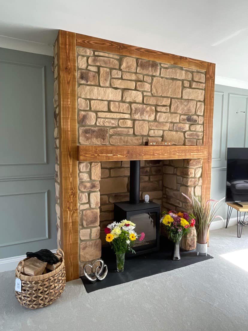 Stone-Clad Chimney Breast with Wood Burning Stove view 5