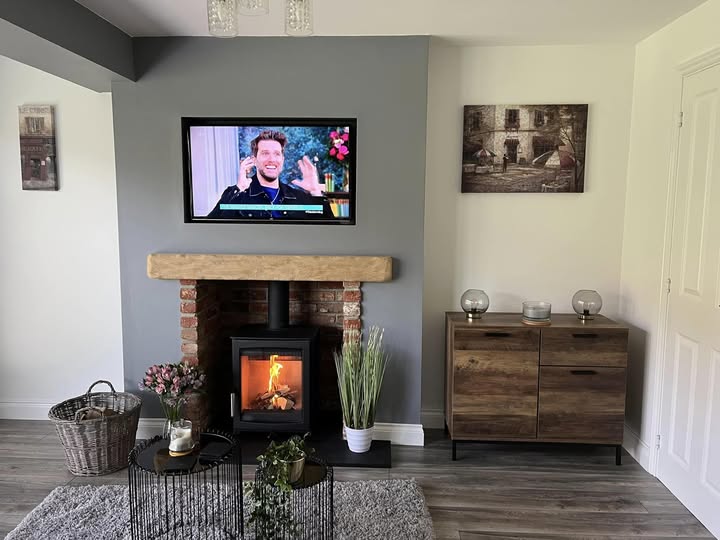 Morpeth Feature Fireplace with Wood Burning Stove and External Flue view 5