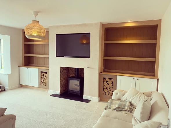 Crawcrook New-Build Living Room with Stove and Bespoke Bookcases view 2