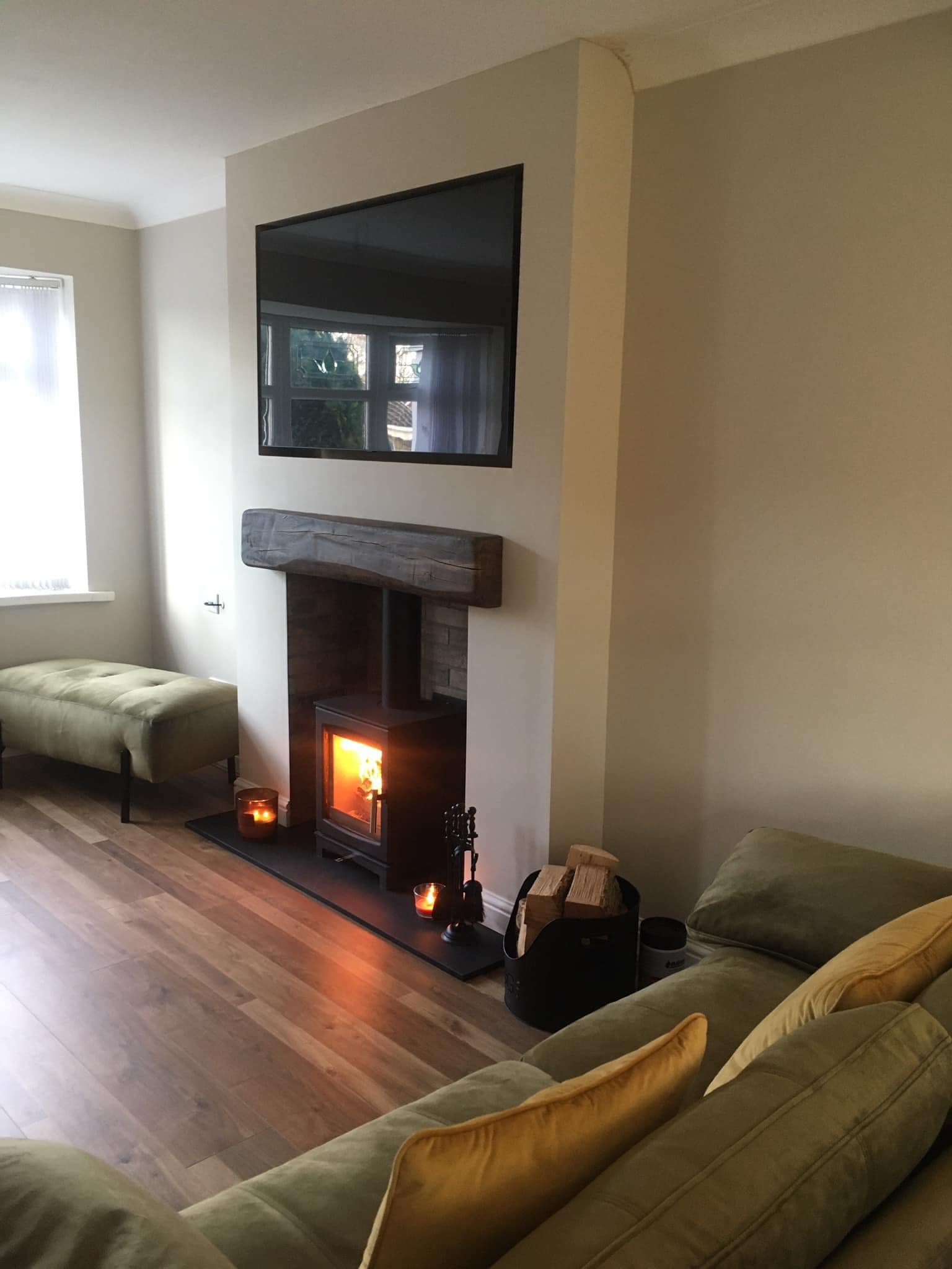 Flat Wall Transformed with Stove and Inset TV view 2