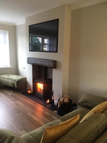 Steel-Framed Chimney Breast with Stove and Inset TV