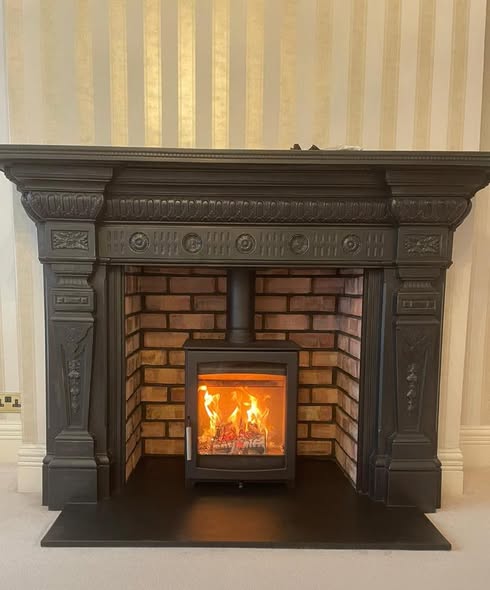 Steel-Framed Chimney Breast with Stove and Inset TV