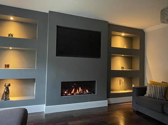 Norvik 5 Fireplace Transformation with Buff Limestone Hearth view 2