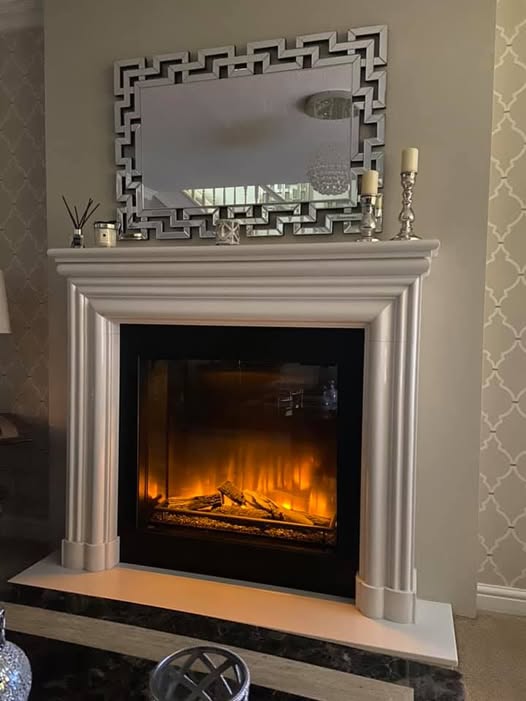 Vision VEL90 Electric Fire with Polar White Marble Fireplace