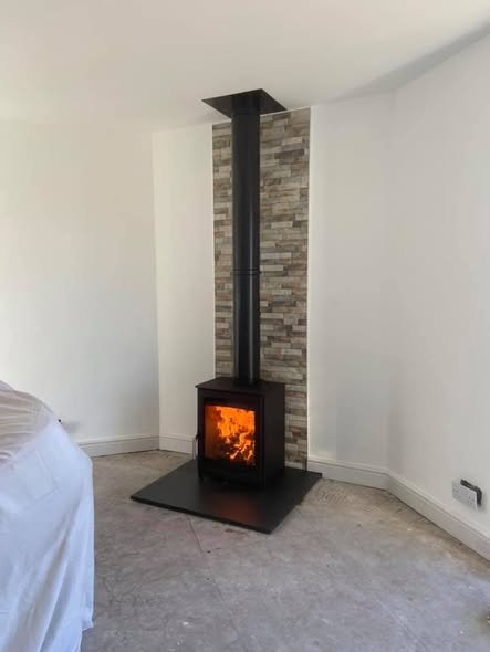 External Fireplace Chamber with Wood Burning Stove