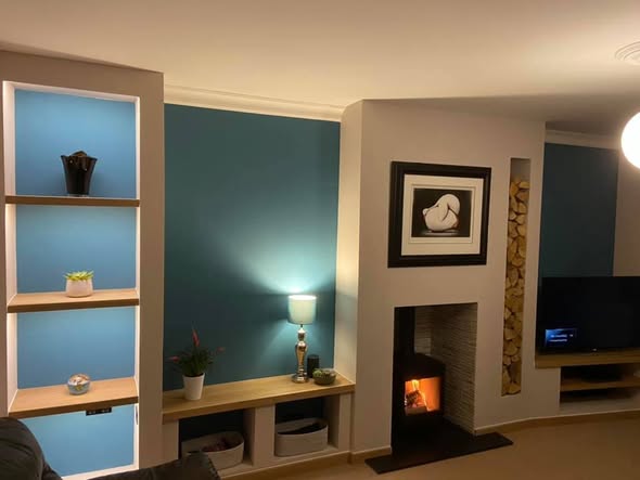 Herald Allure 04 Fireplace Wall with Solid Oak Shelving
