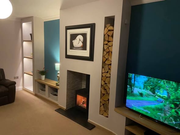 Herald Allure 04 Fireplace Wall with Solid Oak Shelving