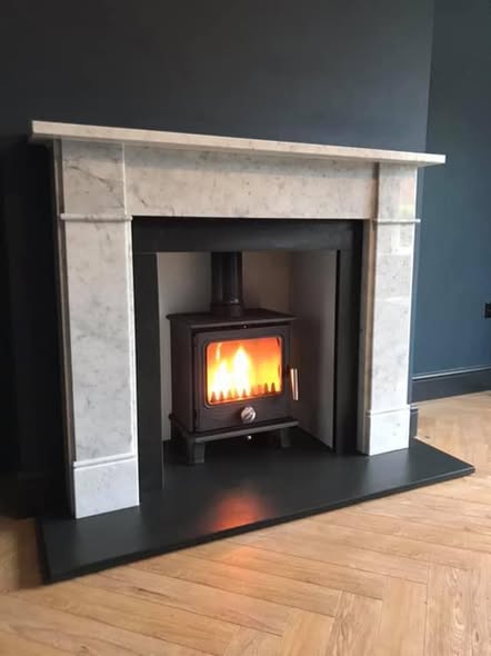 Bowfell Stove Fireplace Makeover with Lit Beam view 3