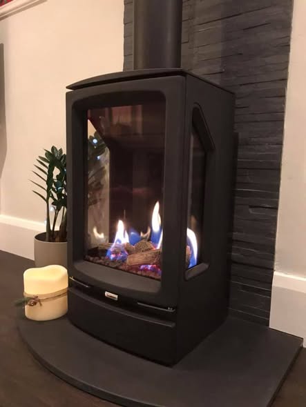 Vogue Midi T Balanced Flue Gas Stove with Slate Feature Wall view 3