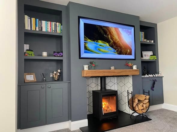 Bespoke Alcove Units and Media Wall in Stiffkey Blue view 3