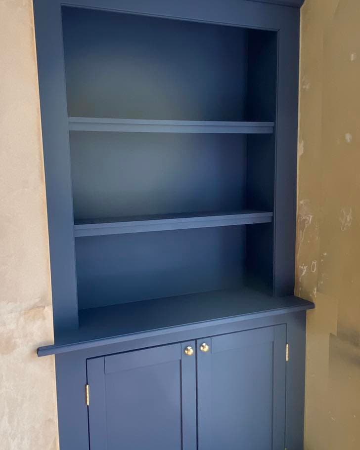 Bespoke Alcove Units and Media Wall in Stiffkey Blue view 7