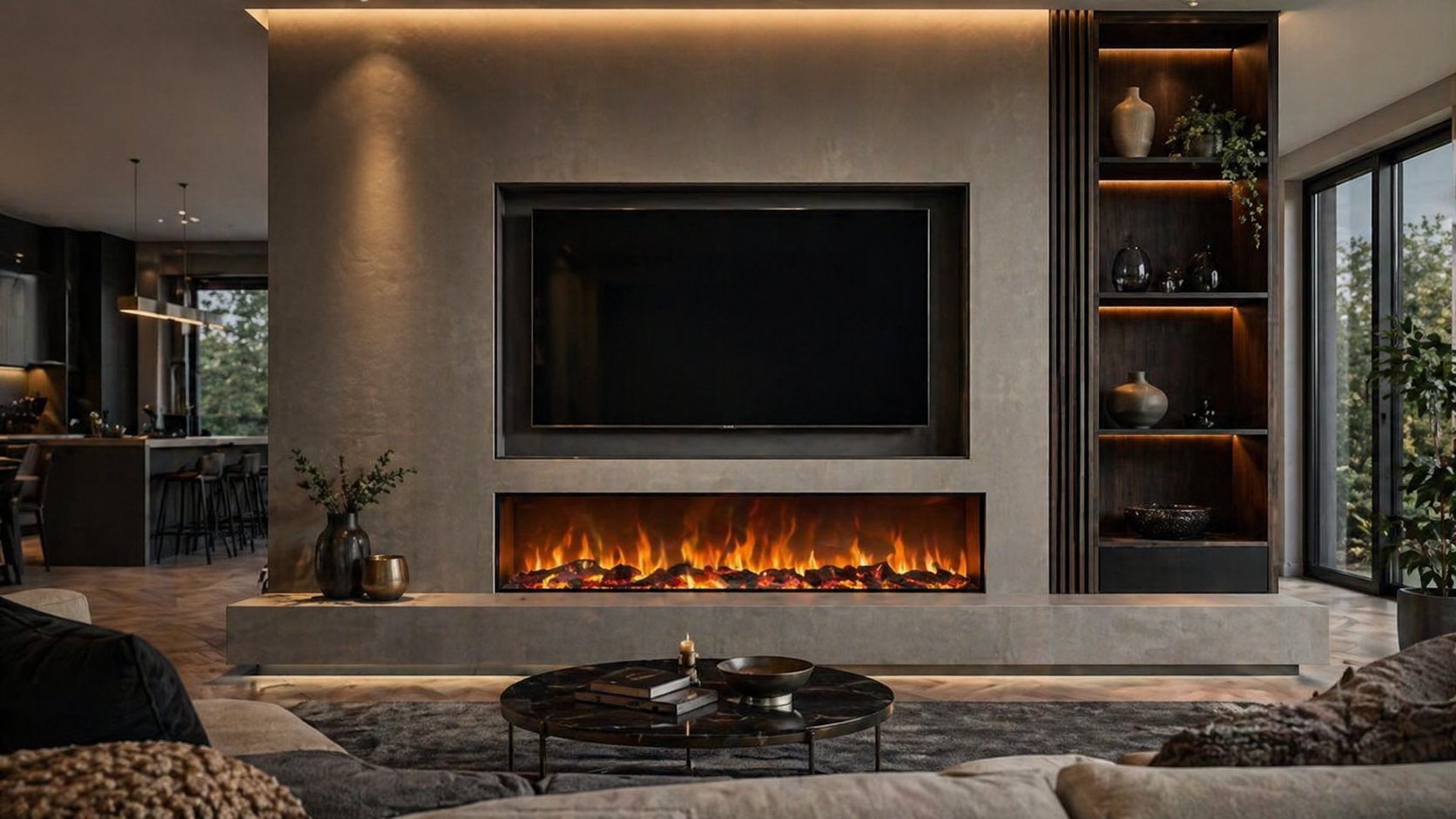 Contemporary media wall with electric fireplace inspiration