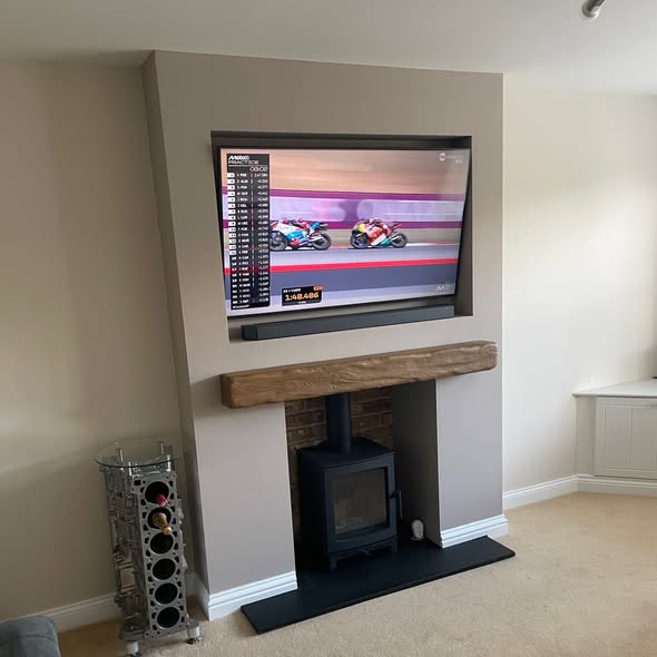 False Chimney Breast with Inset TV and Wood Burning Stove view 2