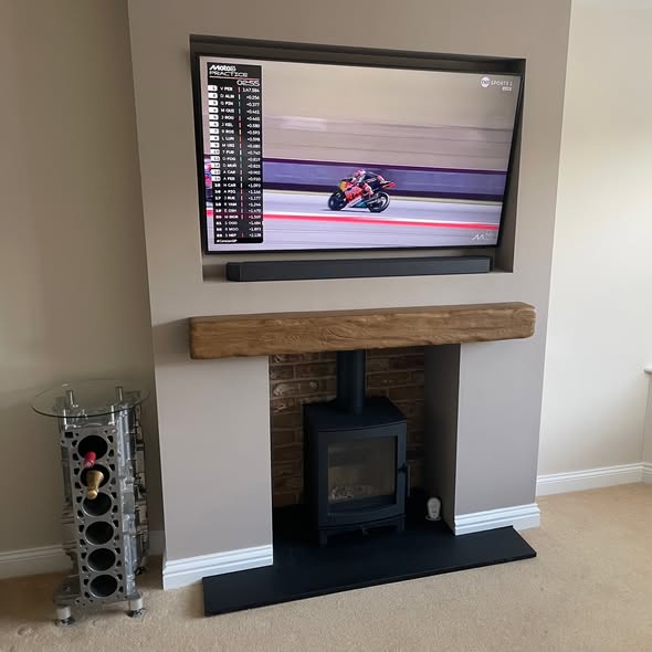 False Chimney Breast with Inset TV and Wood Burning Stove view 4