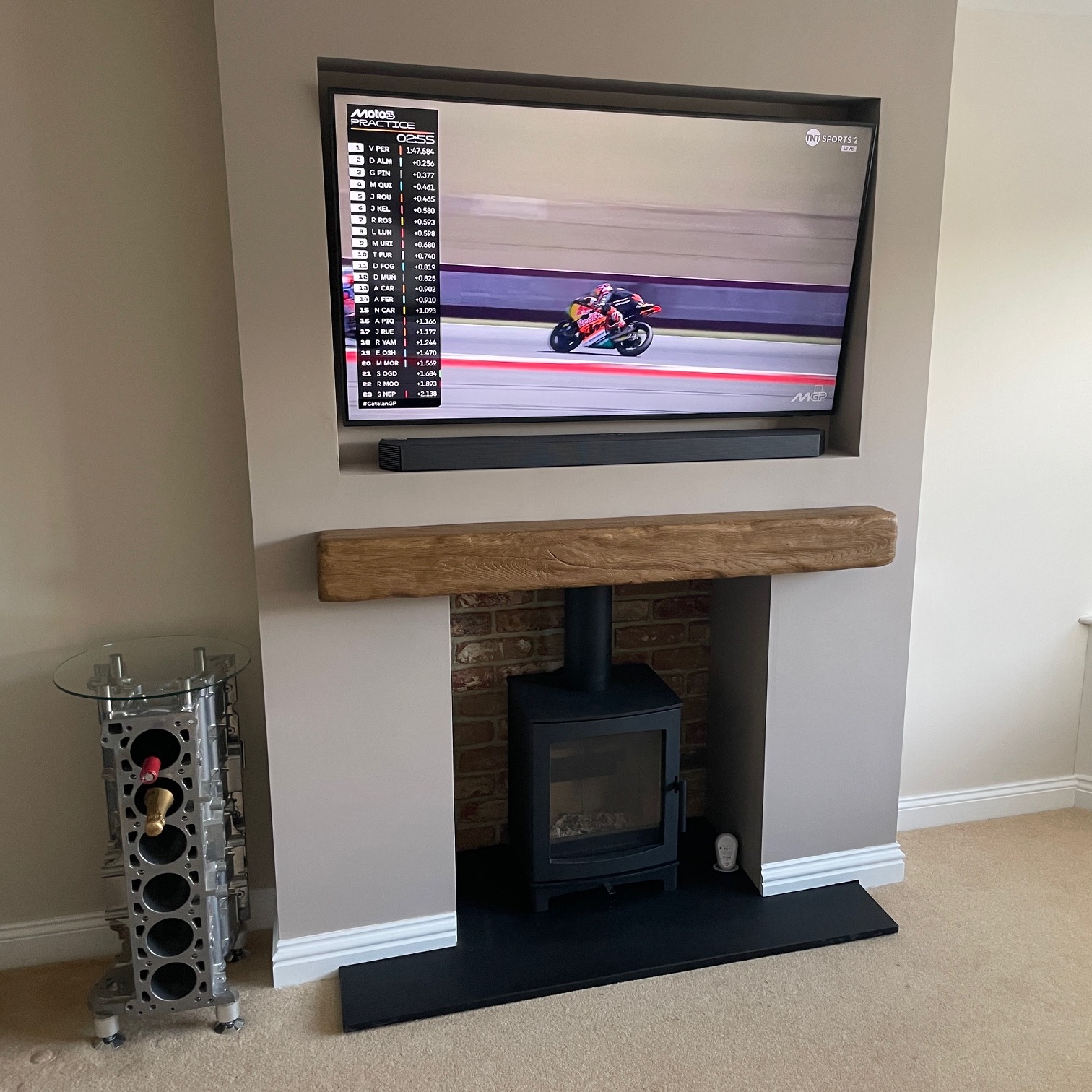 False Chimney Breast with Inset TV and Wood Burning Stove view 5