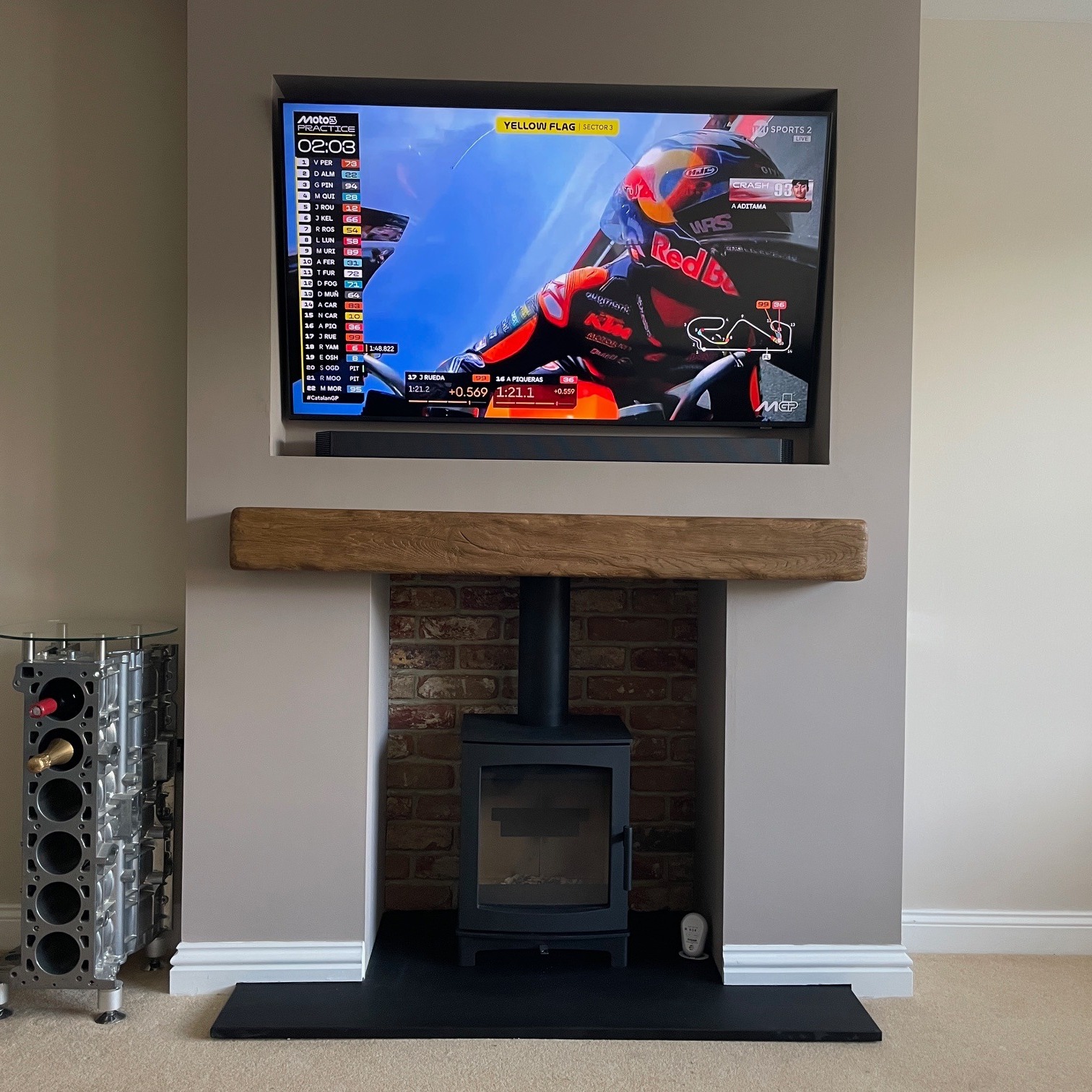False Chimney Breast with Inset TV and Wood Burning Stove view 7